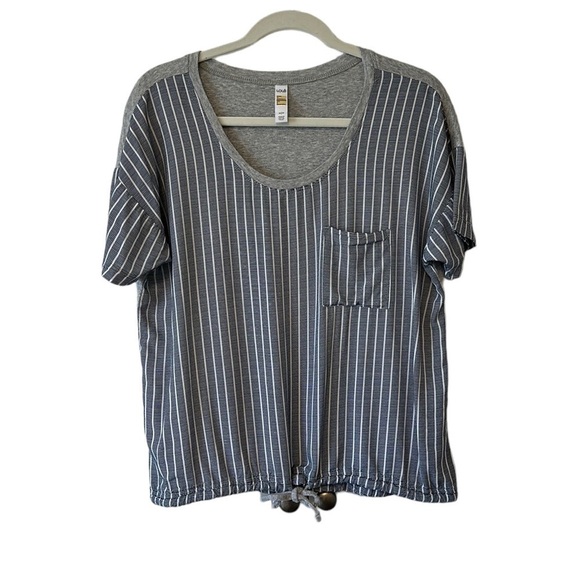 Lole Kimberly Mirtillo Textured Stripes T-Shirt With Drawstring - Size Medium - Picture 2 of 9